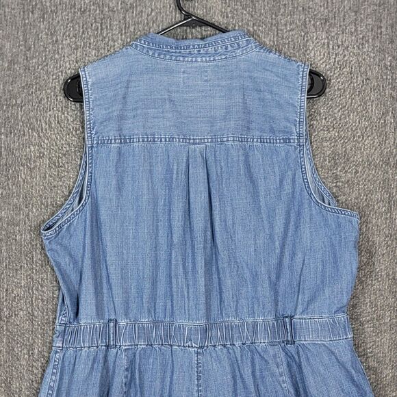 J Crew Jumpsuit Womens 16 Blue Chambray Denim Sleeveless Wide Leg Zip Front - Picture 11 of 16